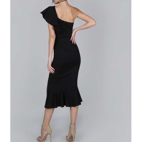 NWT One Shoulder Peplum Black Dress - Picture 3 of 5